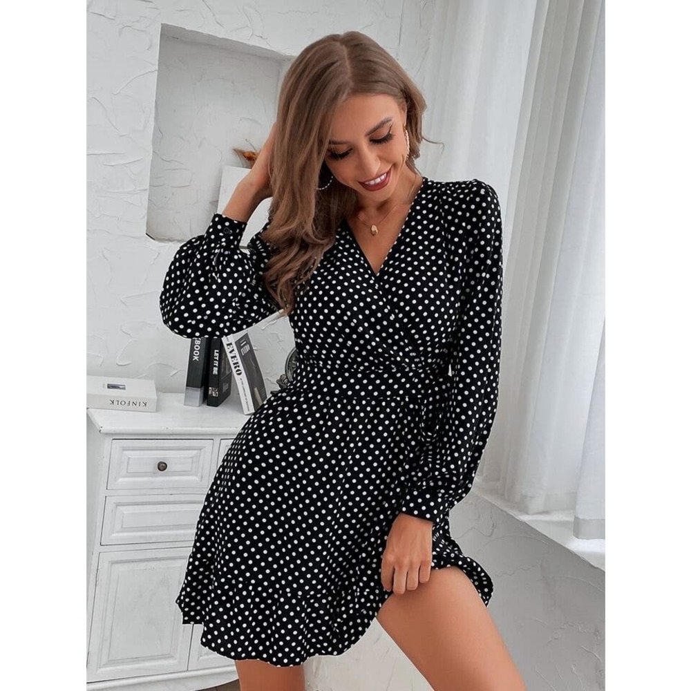 SHEIN black & white polka dot wrap dress Size Small